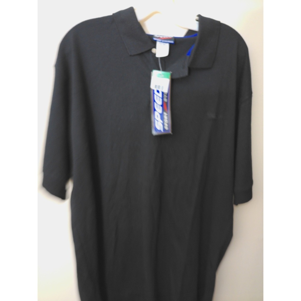 Speedo Sport Systems Polo Shirt Men Large Black New 100% Cotton Short  Pique